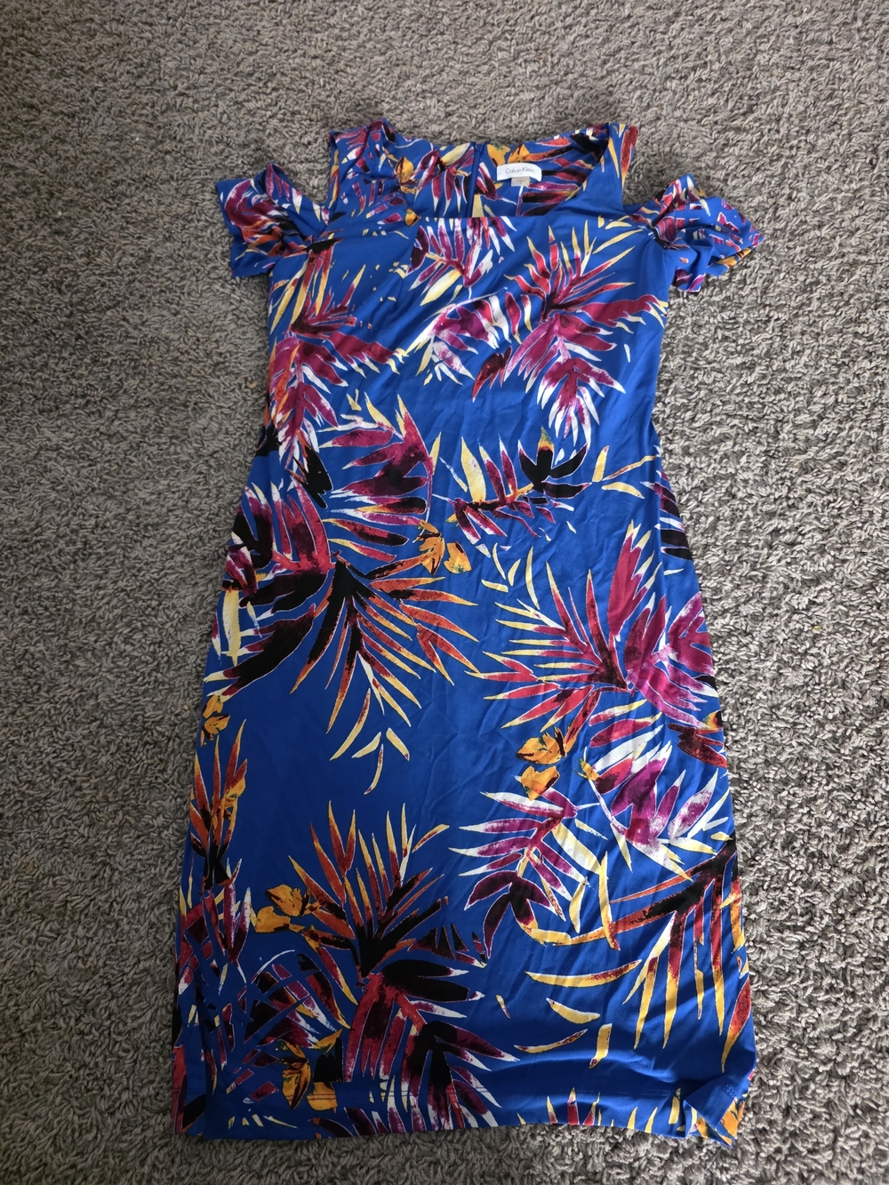 Calvin Klein Blue Tropical Print Midi Dress